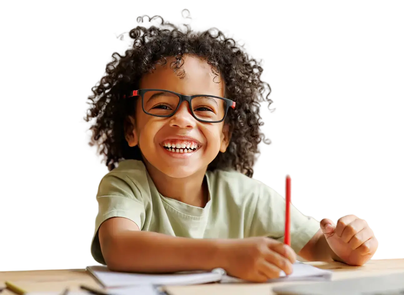 Child smiling during a learning assessment