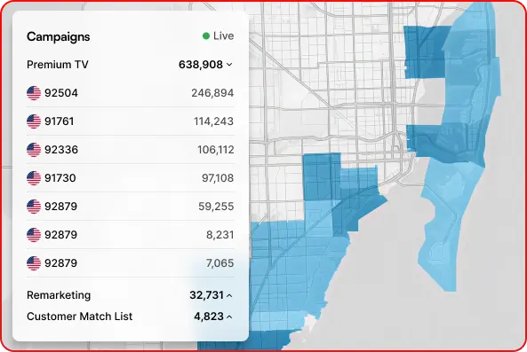 Campaign dashboard targeting profitable neighborhoods on a map