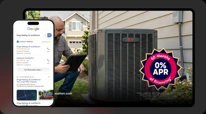 Local business ad appearing across search, mobile, and TV screens
