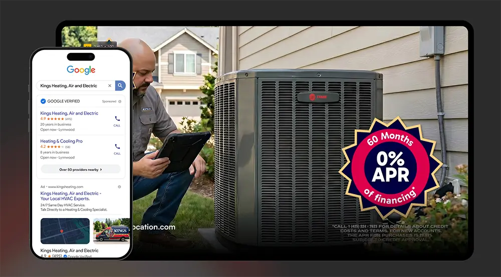 Local business ad appearing across search, mobile, and TV screens